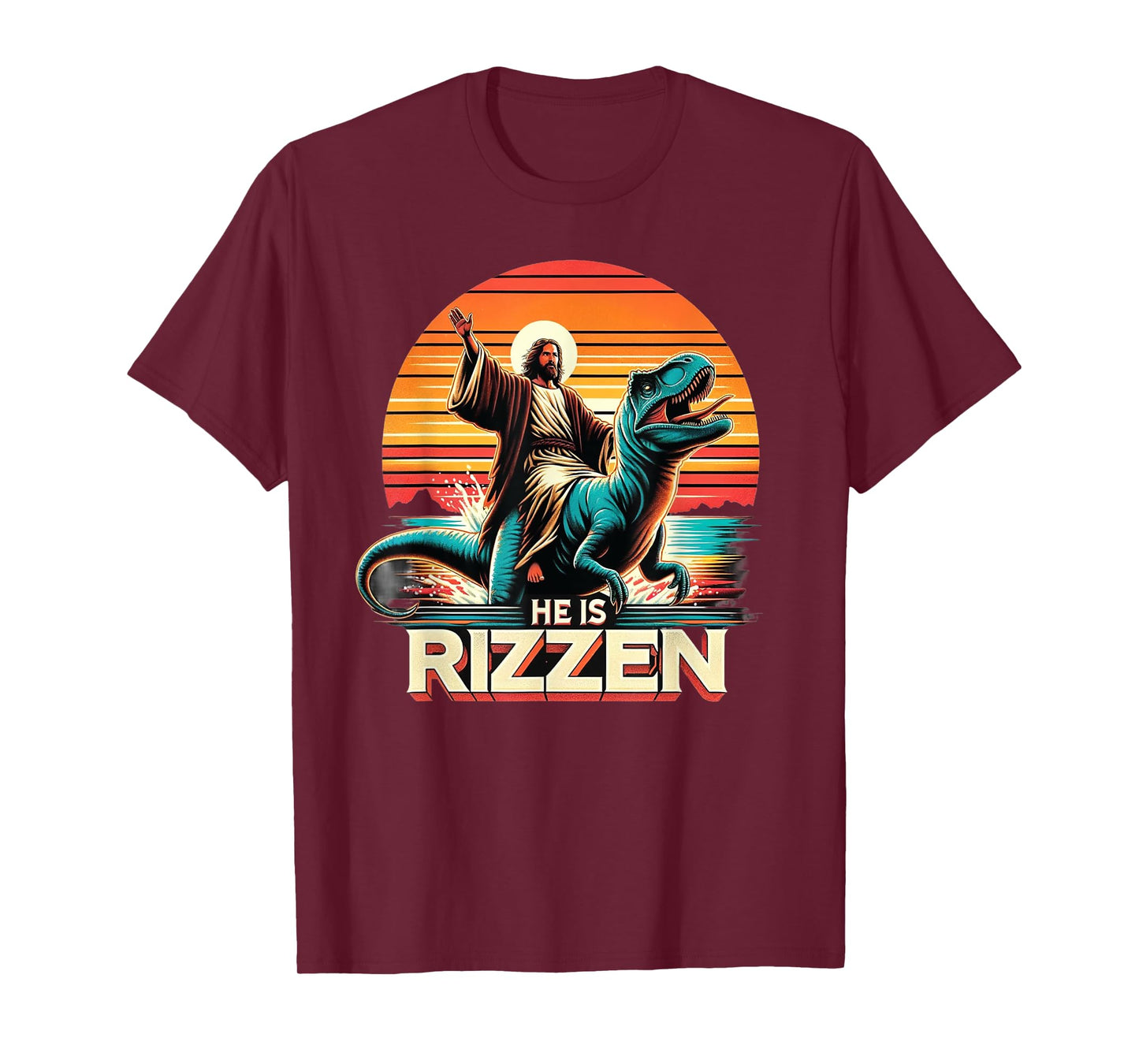 He Is Rizzen Jesus Retro Christian Dinosaur T-Shirt