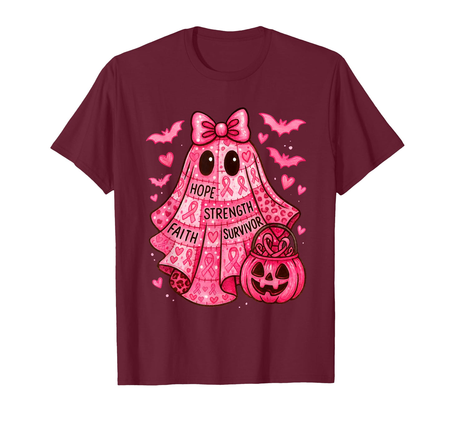 Faith Hope Strength Survivor Ghost Breast Cancer Awareness T-Shirt