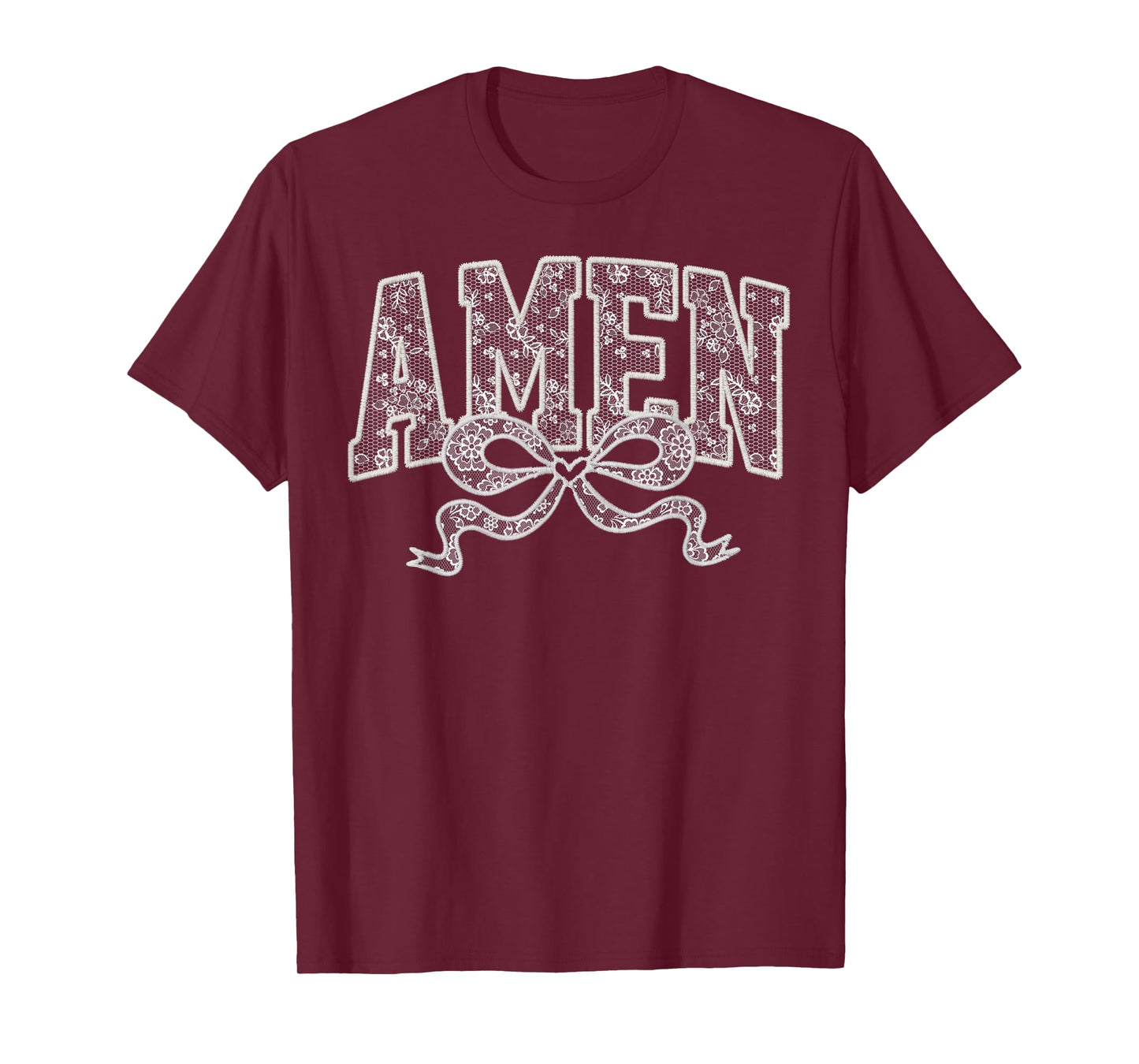 Amen Lace Bow Vintage Jesus Bible Verse Christian Religious T-Shirt
