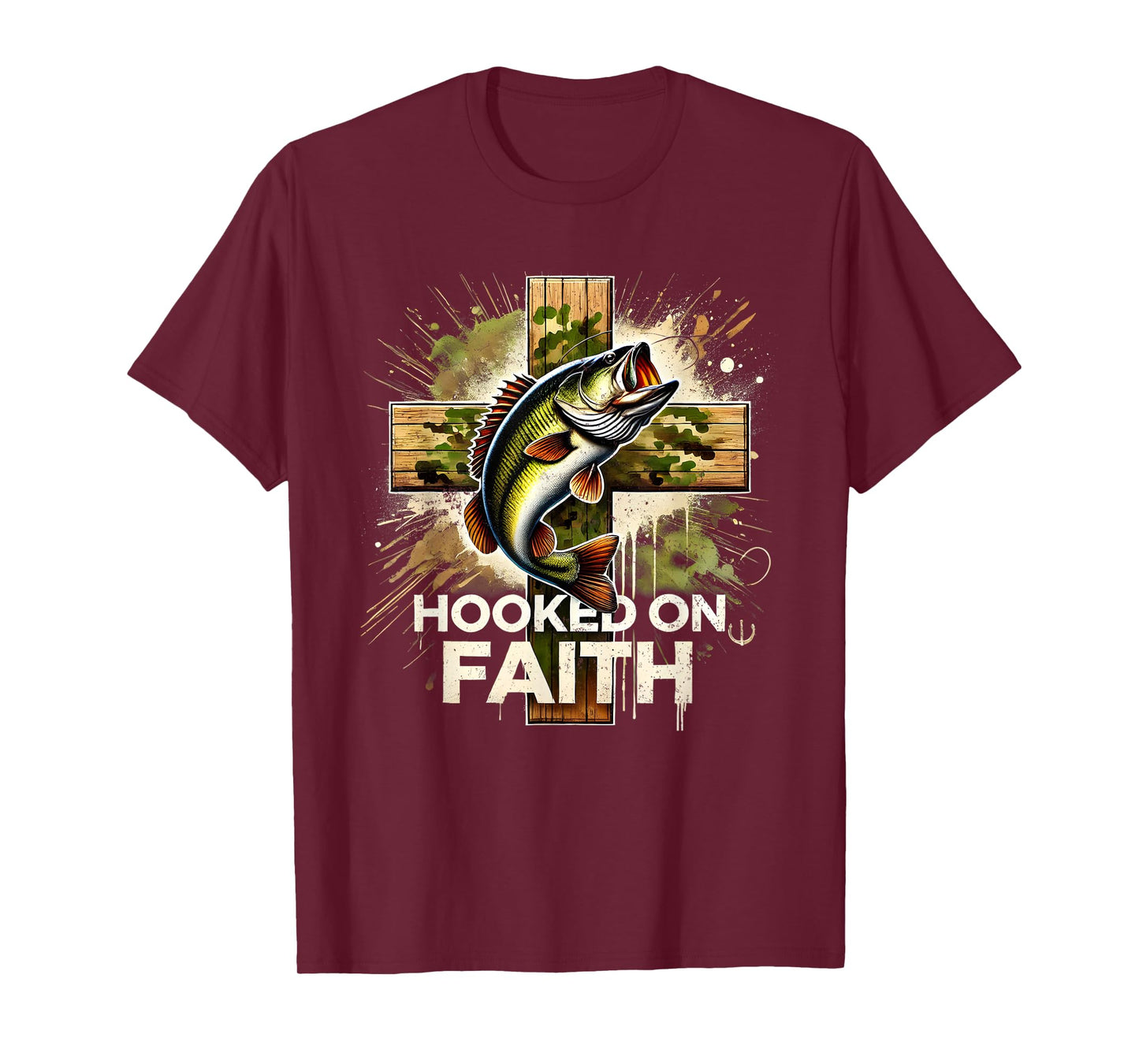 Hooked On Faith Christian Jesus Cross Fishing Squad T-Shirt