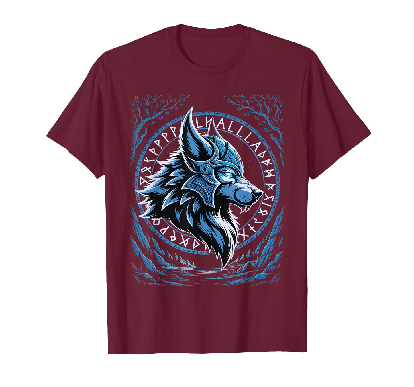 Valhalla Wolf Mask Odin Runes Norse Compass Viking T-Shirt