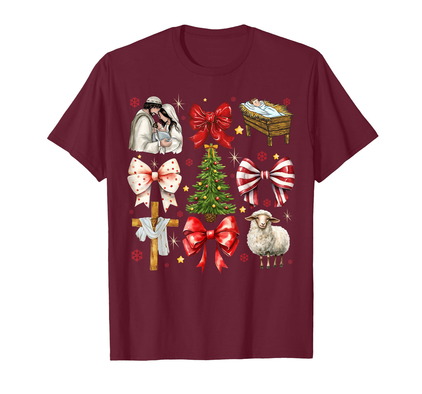 Christmas Nativity Scene Coquette Bow Baby Jesus Xmas Pajama T-Shirt