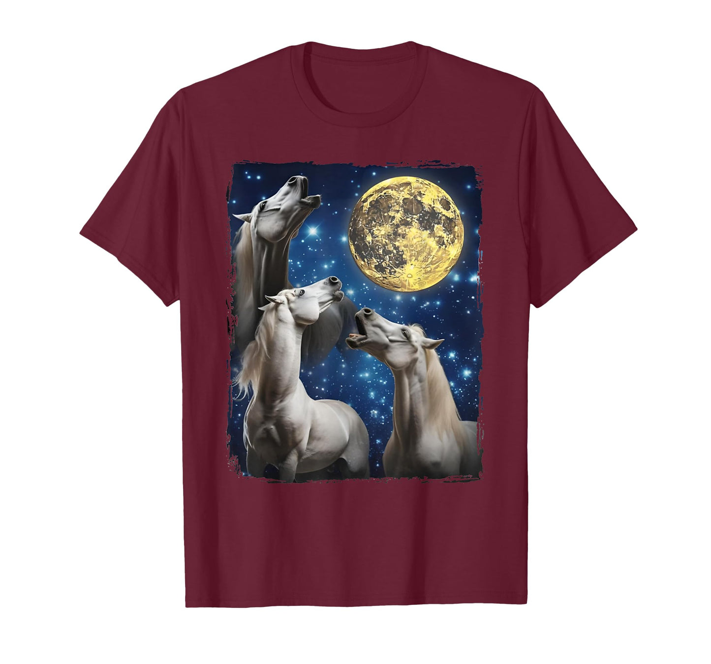 Three Horse Moon | 3 Horses Howling Funny Weird Cursed Meme T-Shirt
