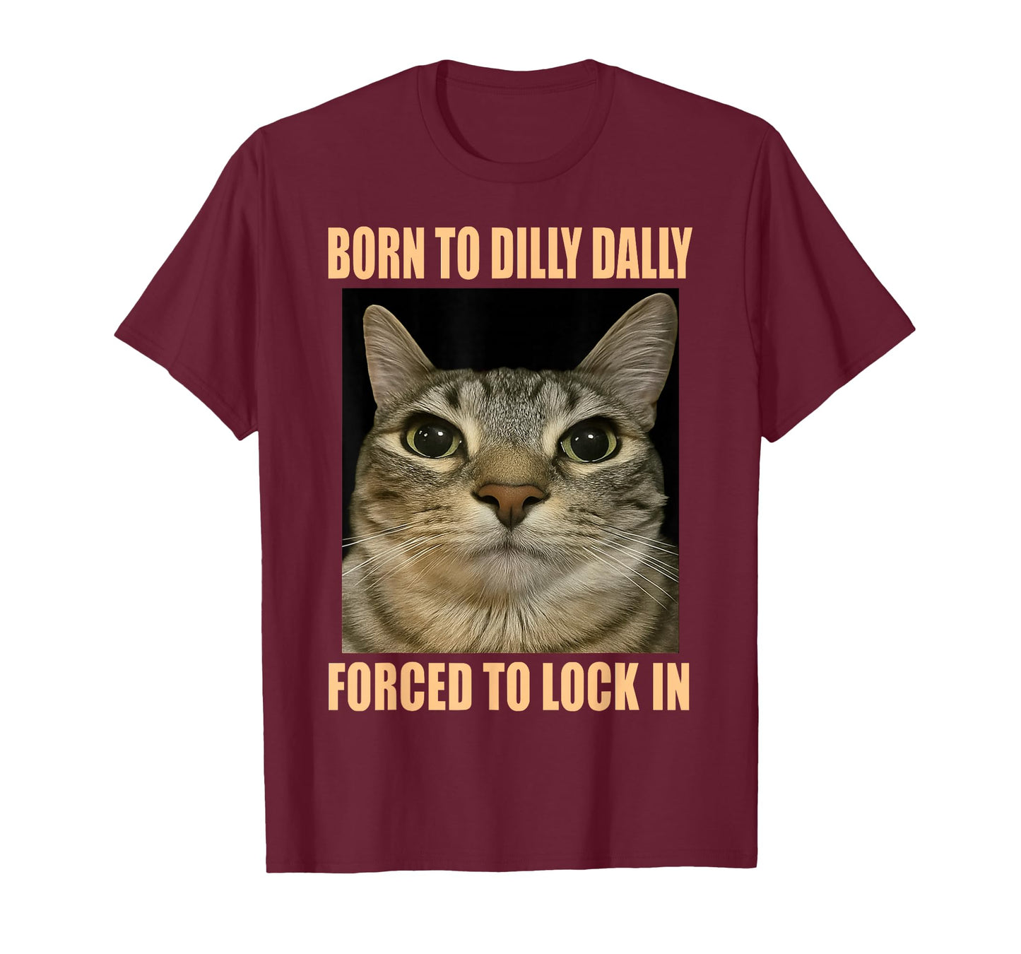 HUGvyn Funny Meme Cat: Born to Dilly Dally Forced to Lock in T-Shirt