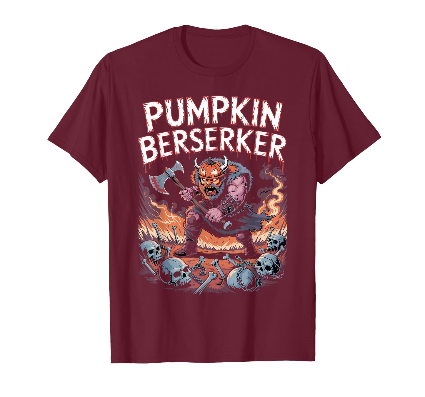 Pumpkin Head Norse Berserker - Viking Warrior Halloween T-Shirt