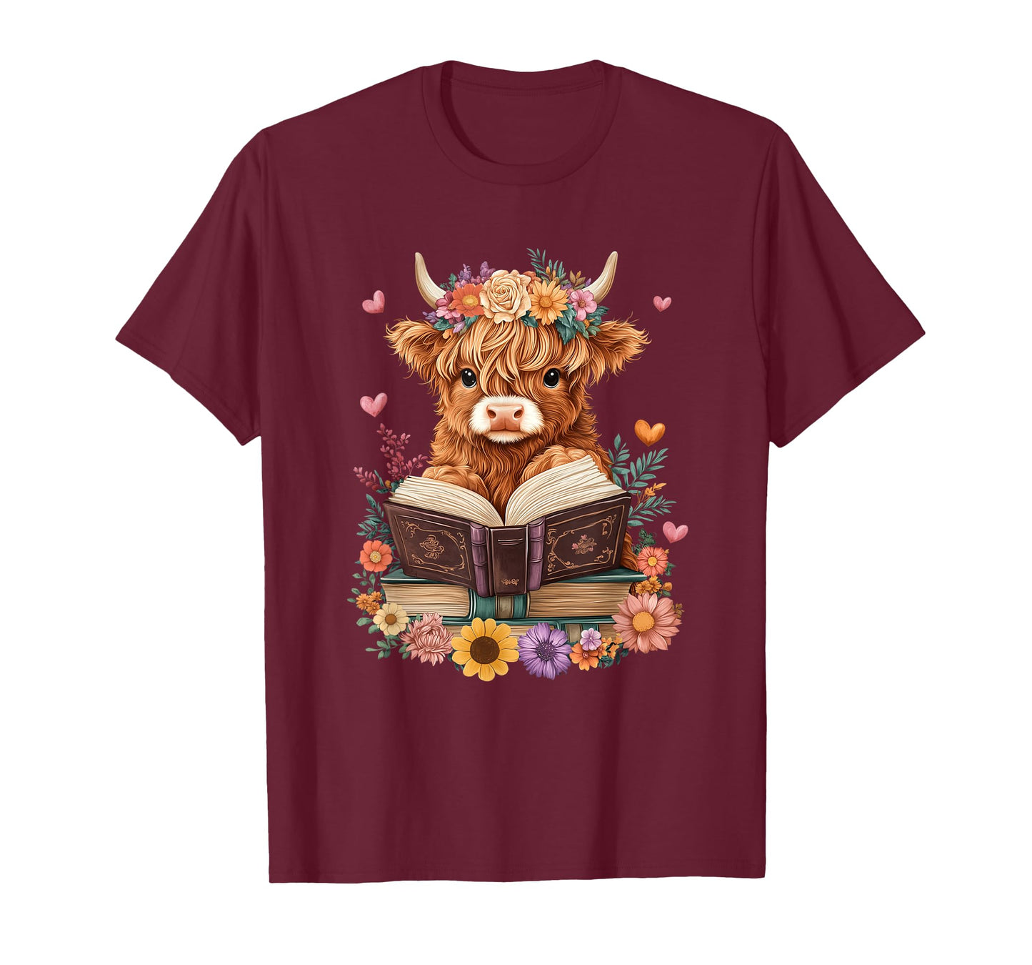 Cute Baby Highland Cow Reading Book Lover Bookworm Girls T-Shirt