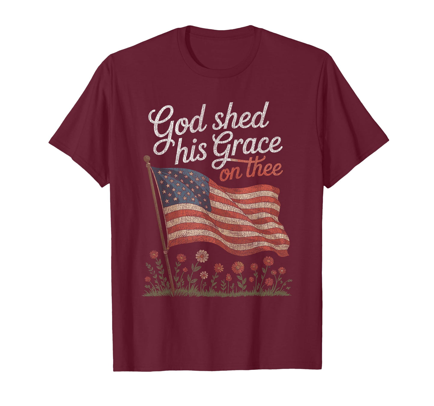God Shed His Grace On Thee Floral USA Flag T-Shirt