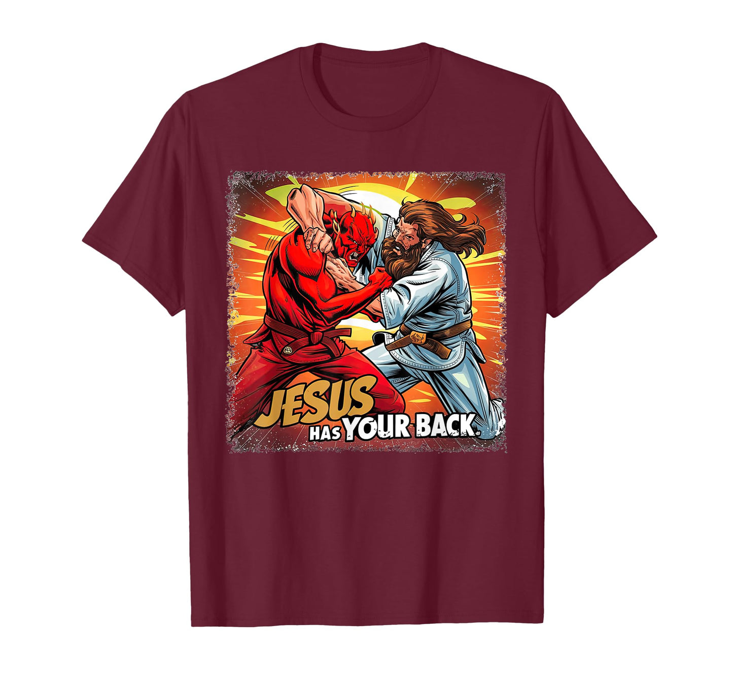 Jesus Has Your Back Jiu Jitsu Retro Christian Men Women Kids T-Shirt