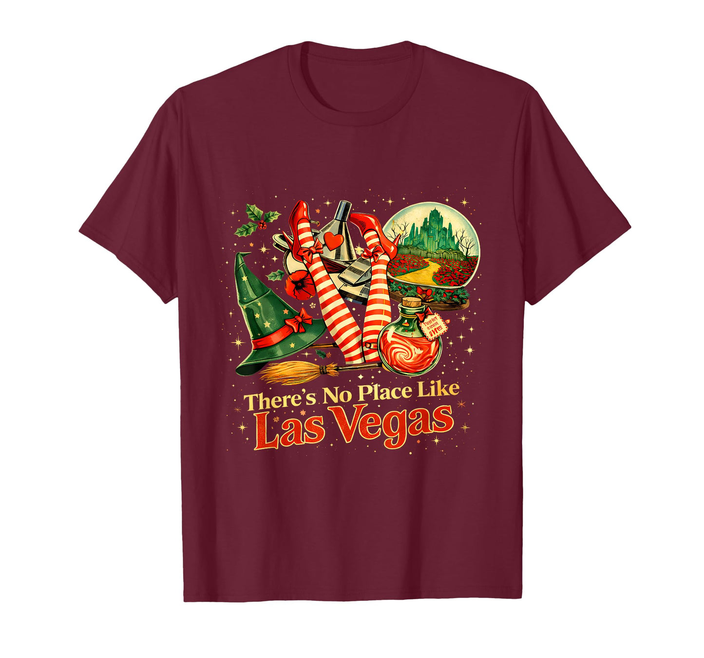 There’s No Place Like Las Vegas Funny Wizard Trip Design T-Shirt - T-Shirt | Maroon