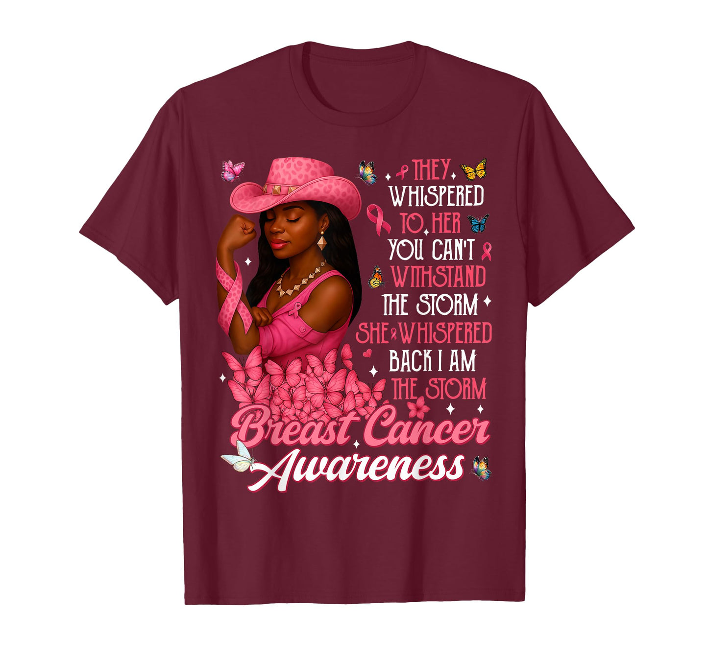 HUGvyn Breast Cancer: Black Cowgirl I Am The Storm Survivor T-Shirt