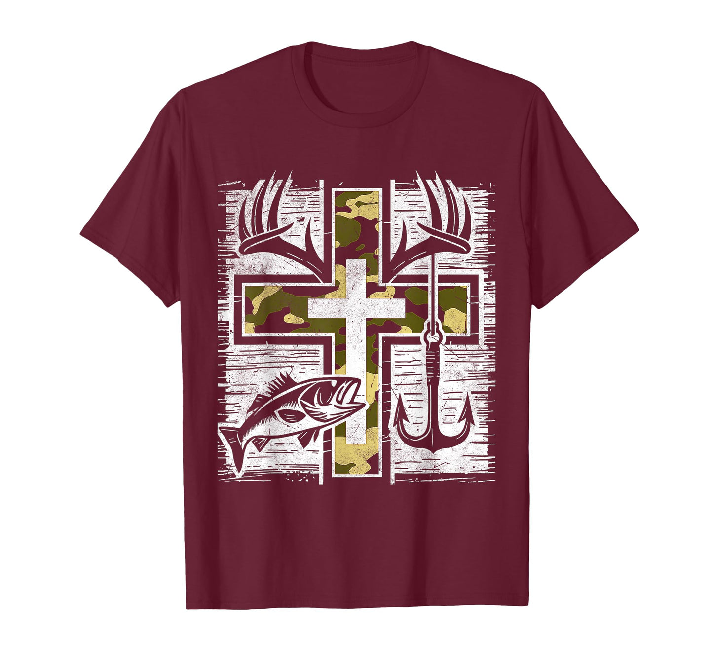 Faith Fishing Hunting Camo Cross Bass Hook Christian Gifts T-Shirt