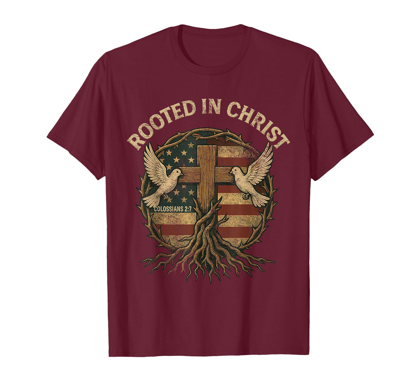 Rooted in Christ Retro Christian Cross Vintage Roots Faith T-Shirt