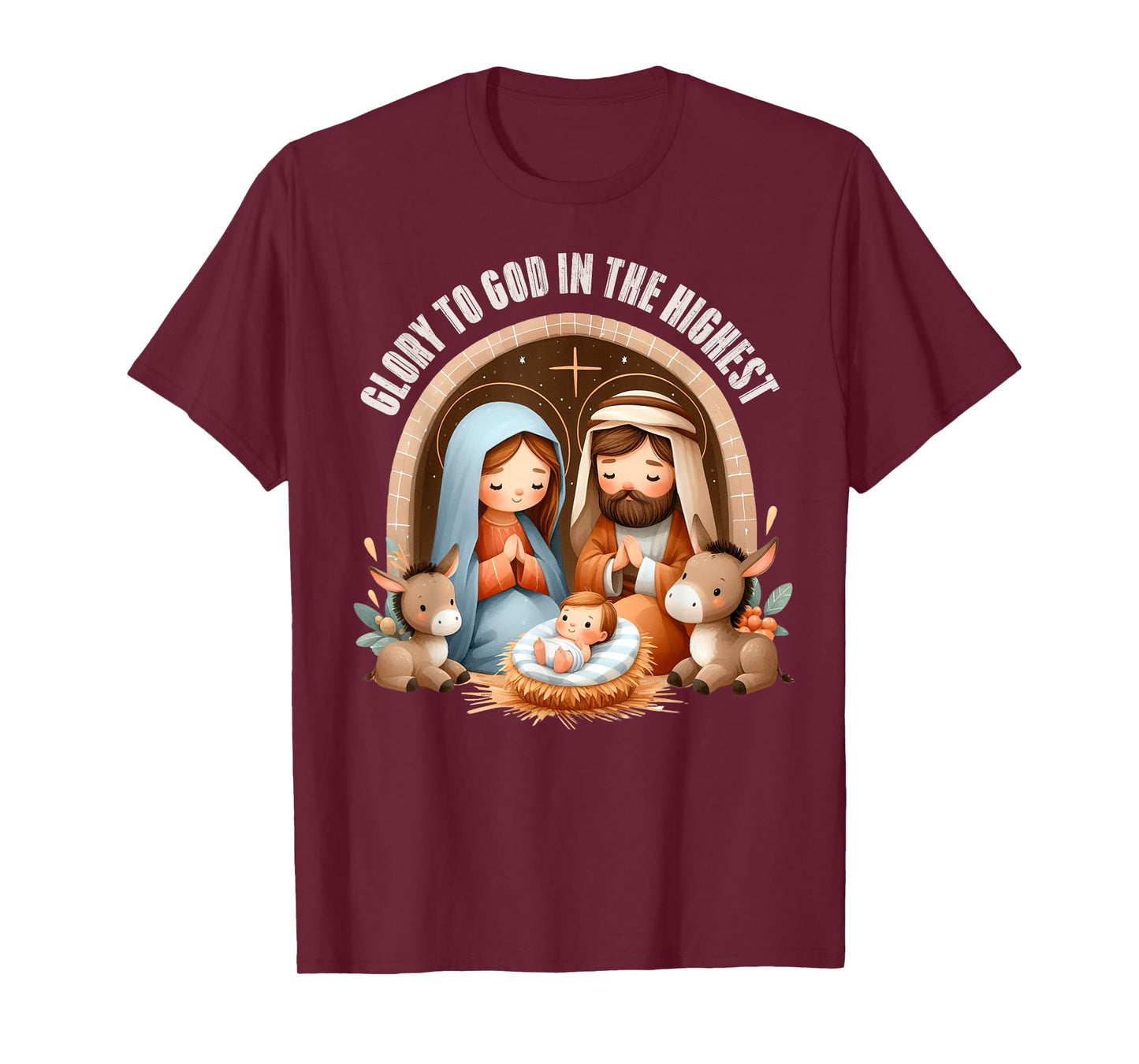 Nativity Scene Glory to God in the Highest Boho Christmas T-Shirt