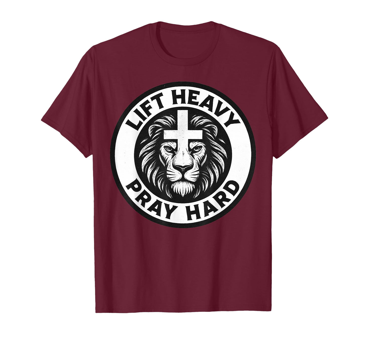Lift Heavy Pray Hard Christian Lion Cross Gym Fitness T-Shirt
