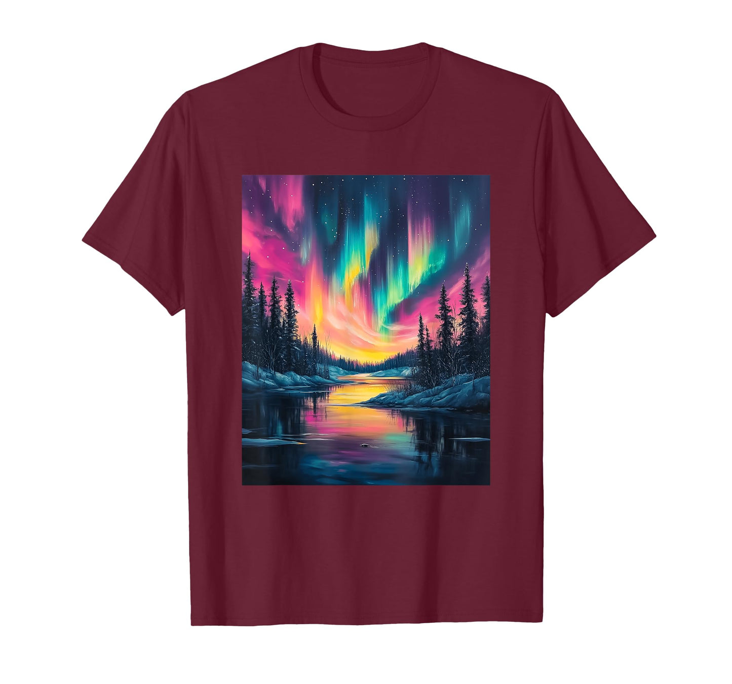 Alaska Landscape Aurora Borealis Northern Lights Vacation T-Shirt