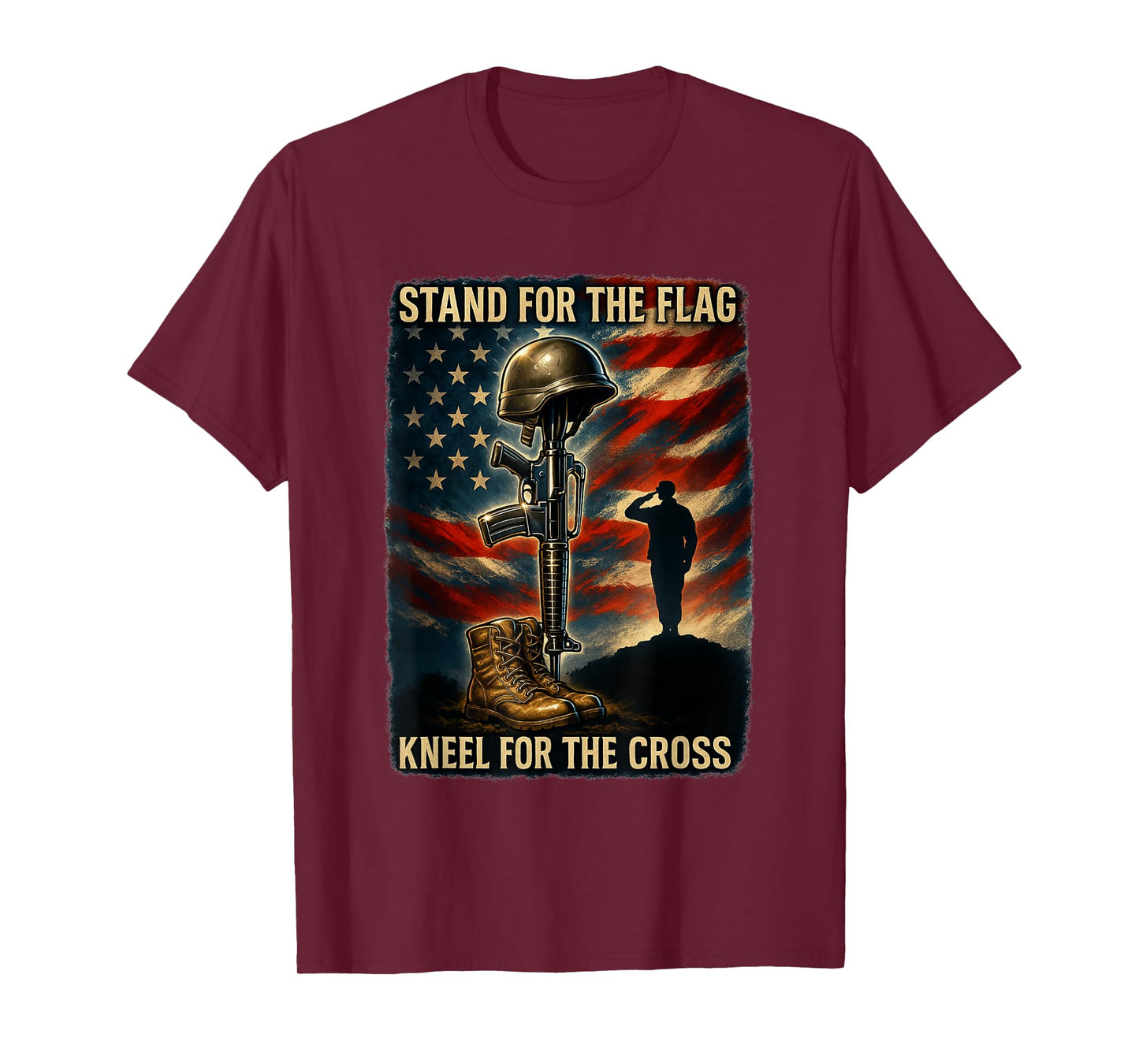 Stand Flag Kneel Cross | Patriotic Military Christian Gift T-Shirt