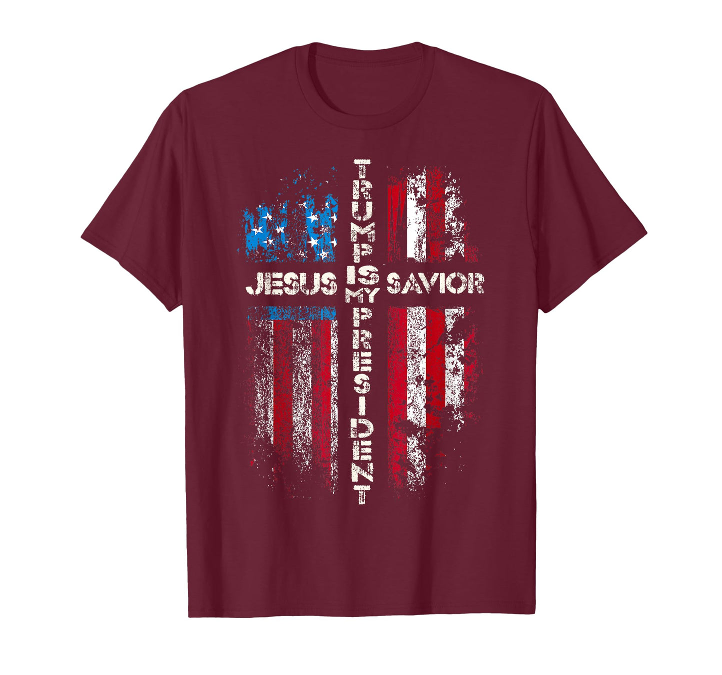Jesus Is My Savior Trump Is My President 2024 USA Flag Cross T-Shirt