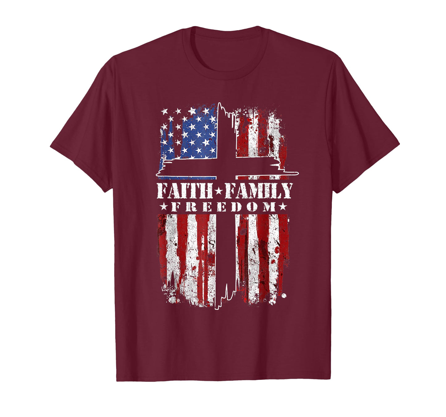 Vintage USA Flag Faith Family Freedom Patriotic Christian T-Shirt