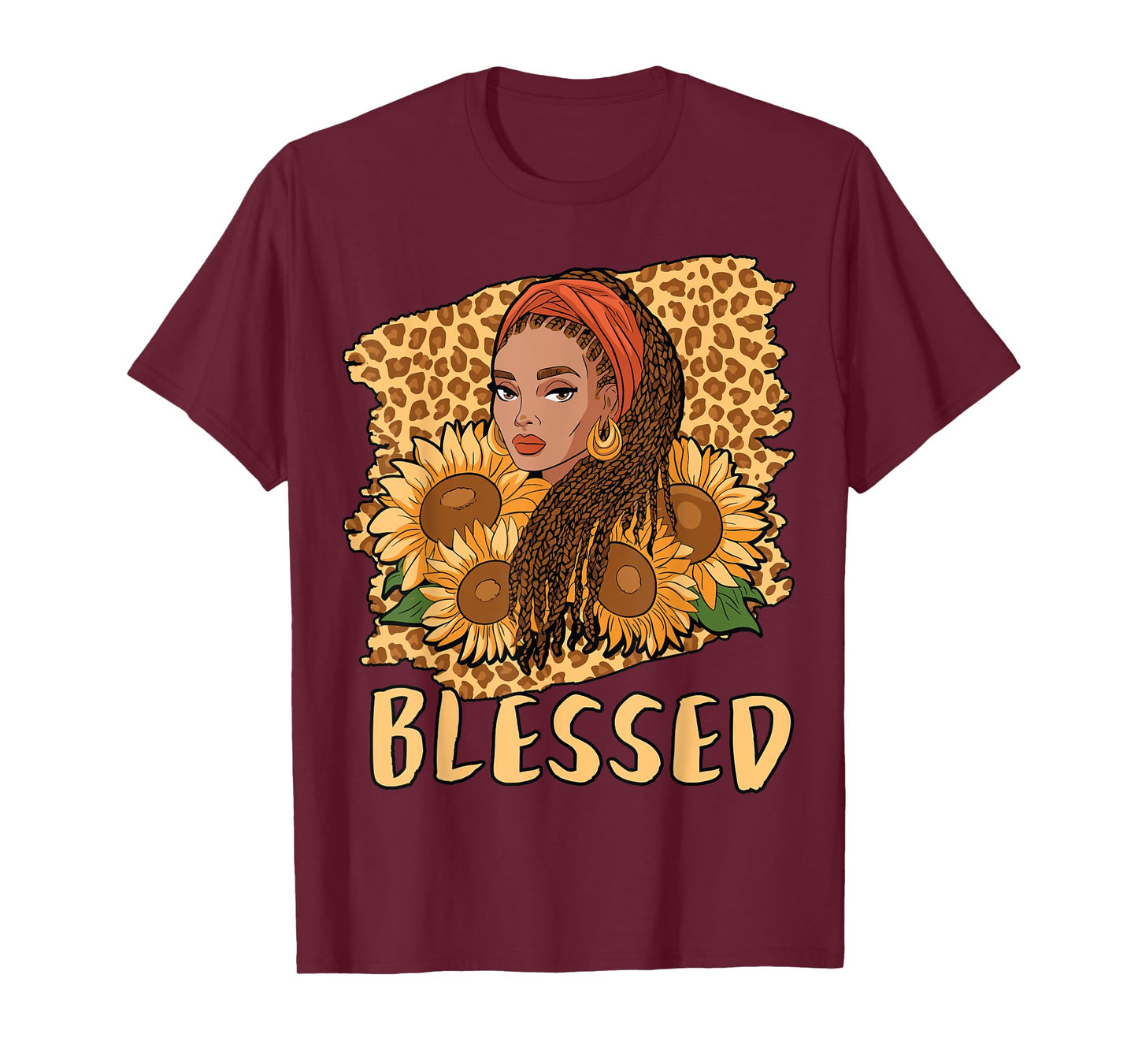 Blessed Black Queen Locs Leopard Sunflower God History Pride T-Shirt