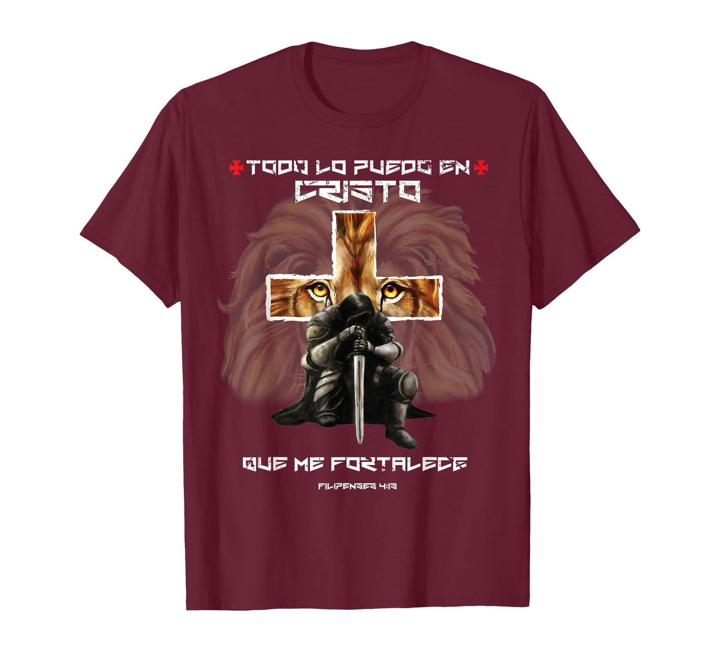 Español Spanish Christian Gifts Cross Lion Filipenses 4:13 T-Shirt