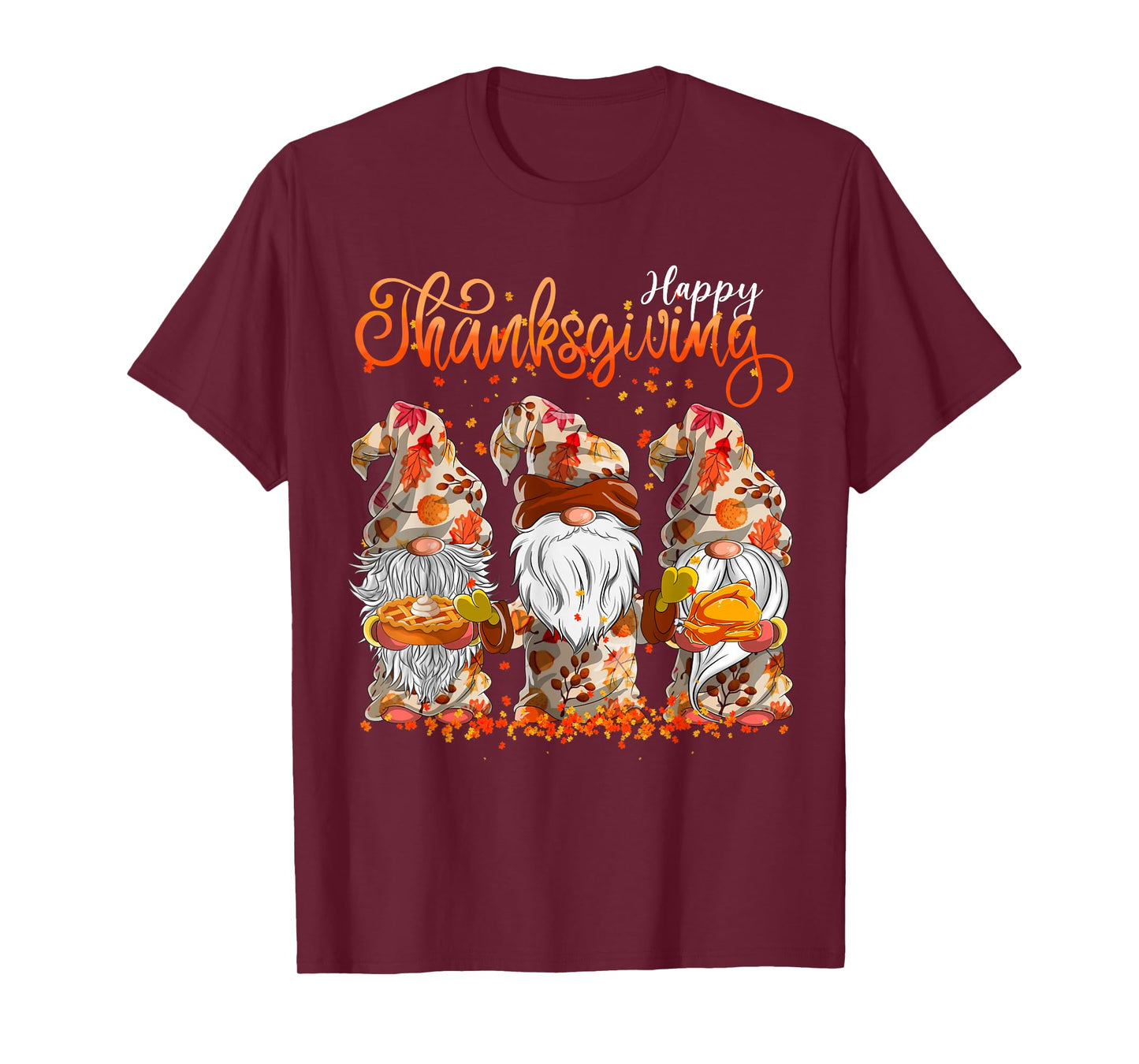 Happy Thanksgiving Gnomes Autumn Leaves T-Shirt