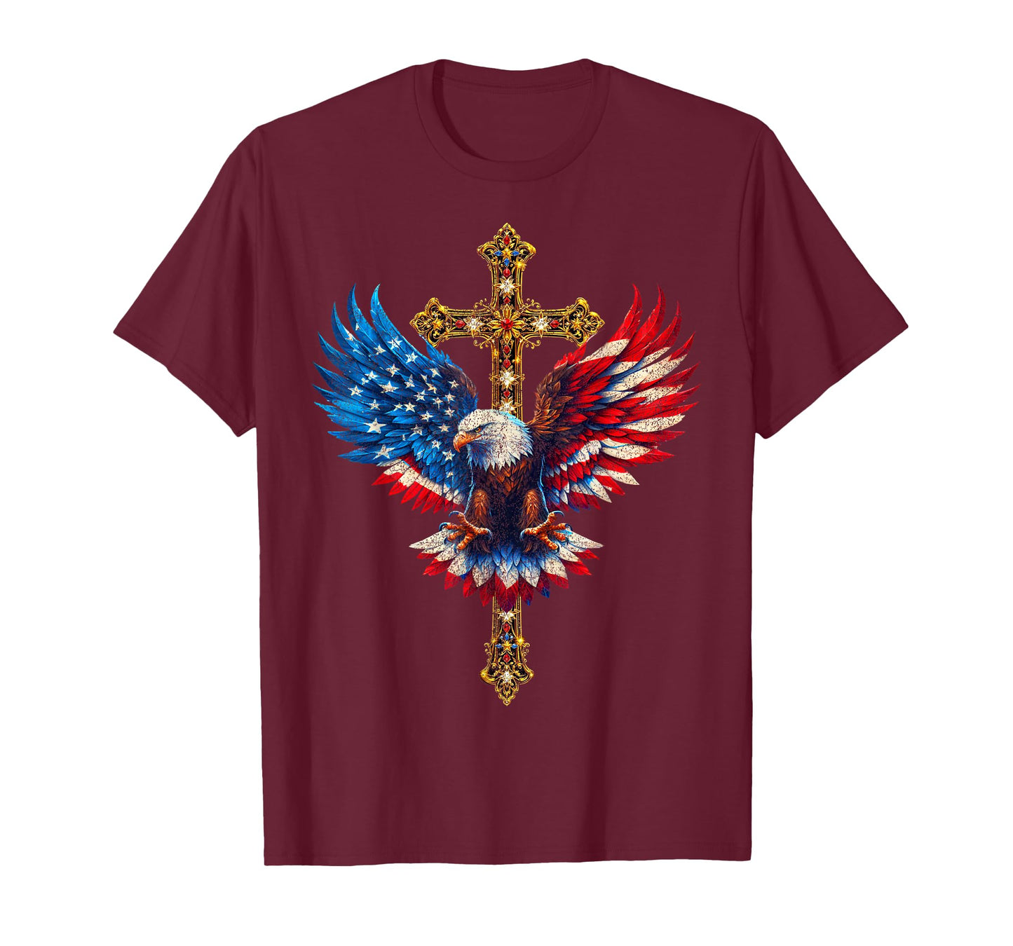 Bald Eagle Christian Faith Ctoss USA Flag Patriotic American T-Shirt