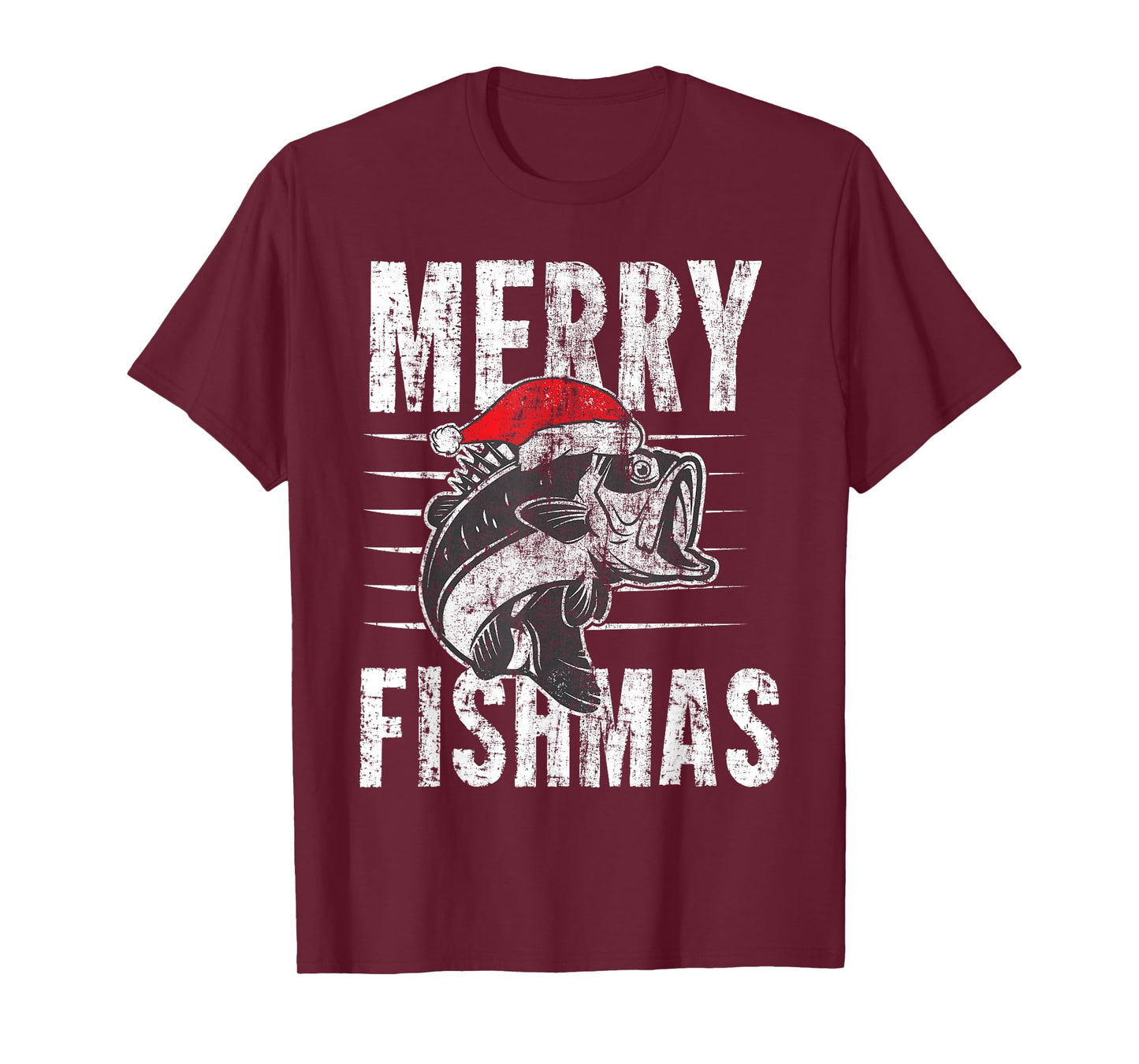 Merry Fishmas Funny Christmas Fishing Distressed Gift T-Shirt