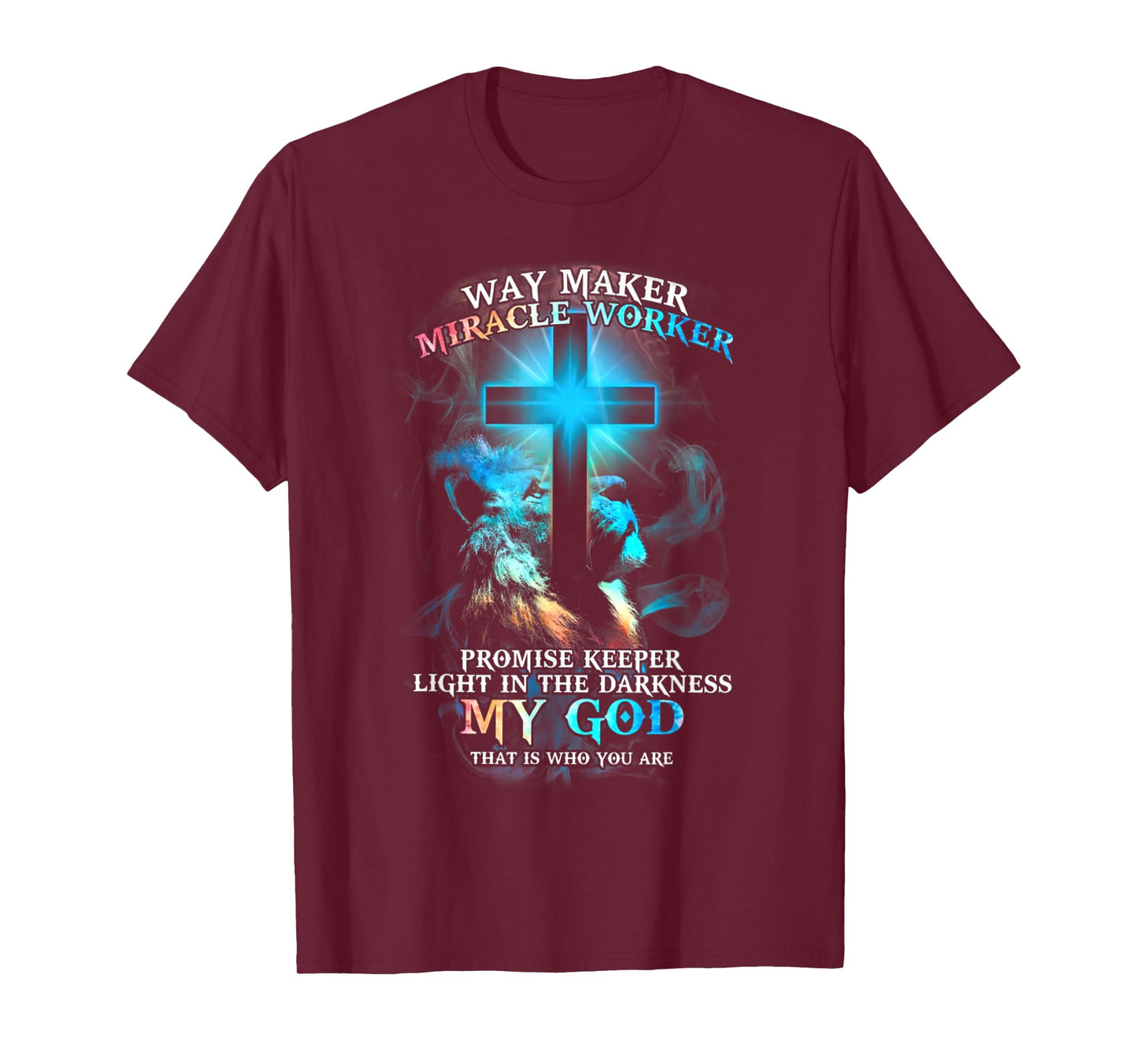 Lion Cross Light Colorful Waymaker Miracle Worker T-Shirt