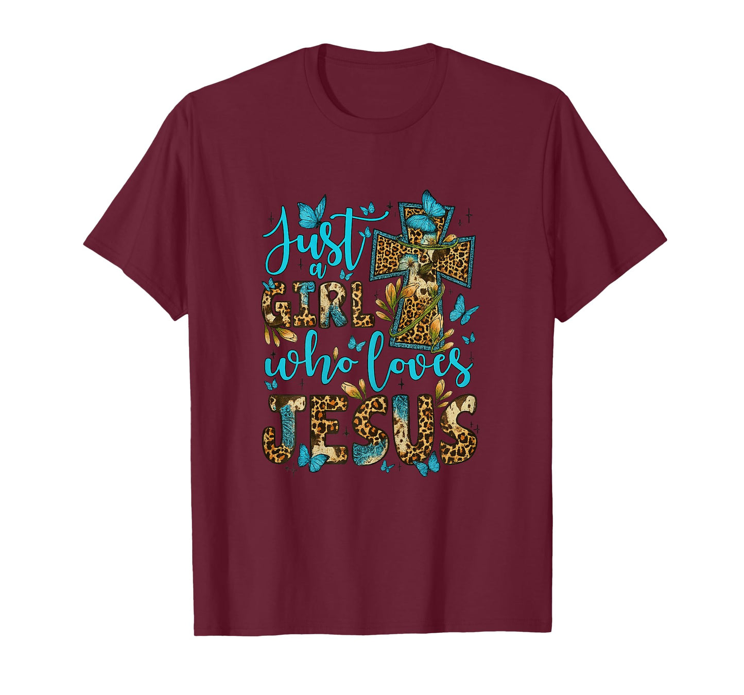 Just A Girl Who Loves Jesus Cross Christian Faith Leopard T-Shirt
