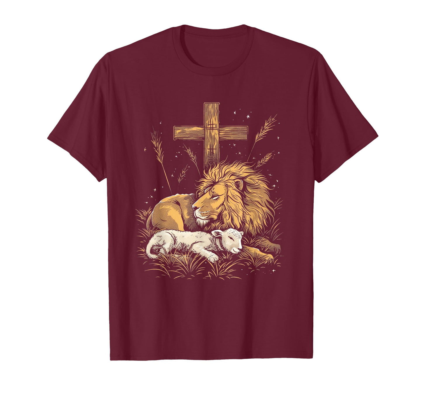 Religious Art Faith Spiritual Symbol Biblical Christianity Lion Lamb Christian Cross T-Shirt