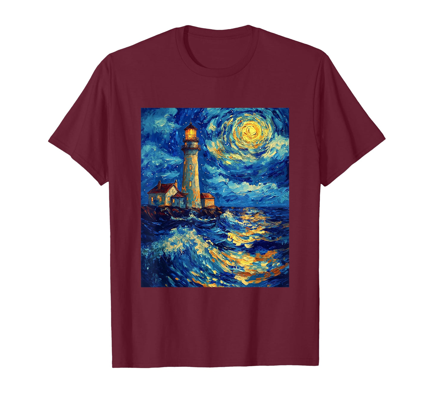 Lighthouse Sea Graphic - Van Gogh Style - Starry Night T-Shirt