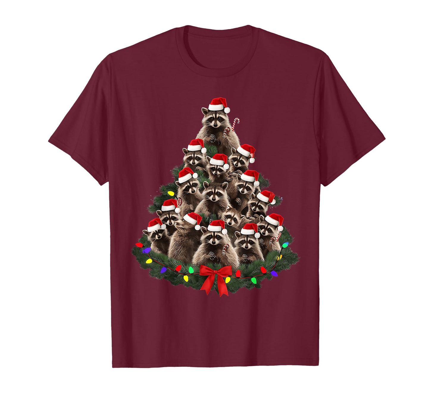 Raccoon Christmas Tree Lights Pajama Racoon Lover Xmas T-Shirt