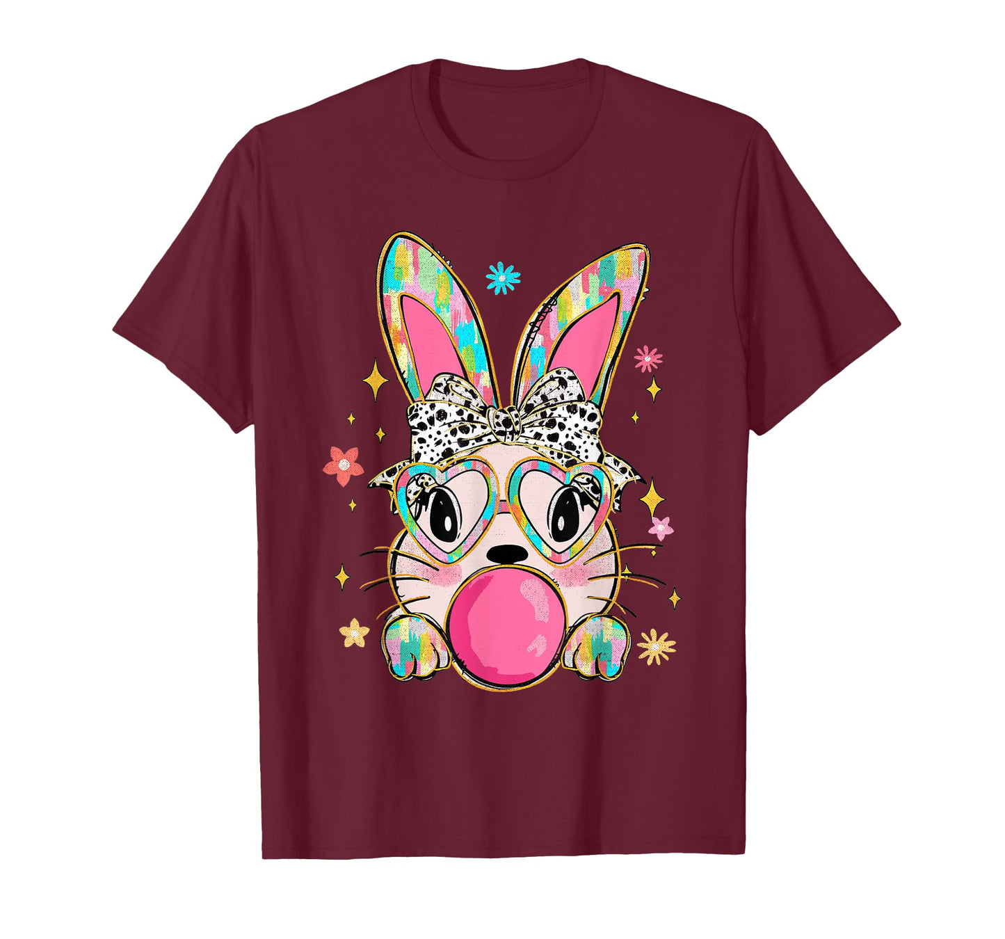 Coquette Bow Bunny Face Tie Dye Glasses Bubblegum Easter Day T-Shirt