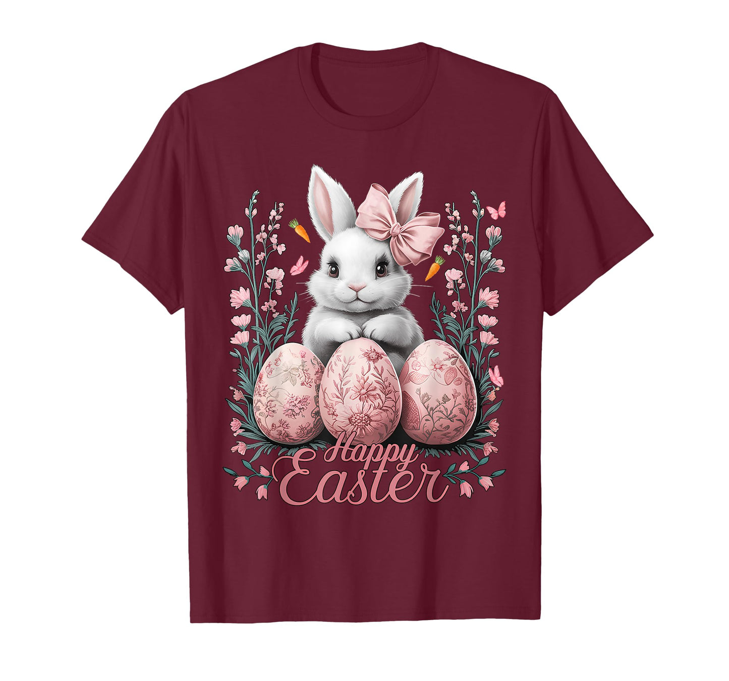 Easter Chinoiserie Floral Bunny With Cute Coquette Bow Women T-Shirt