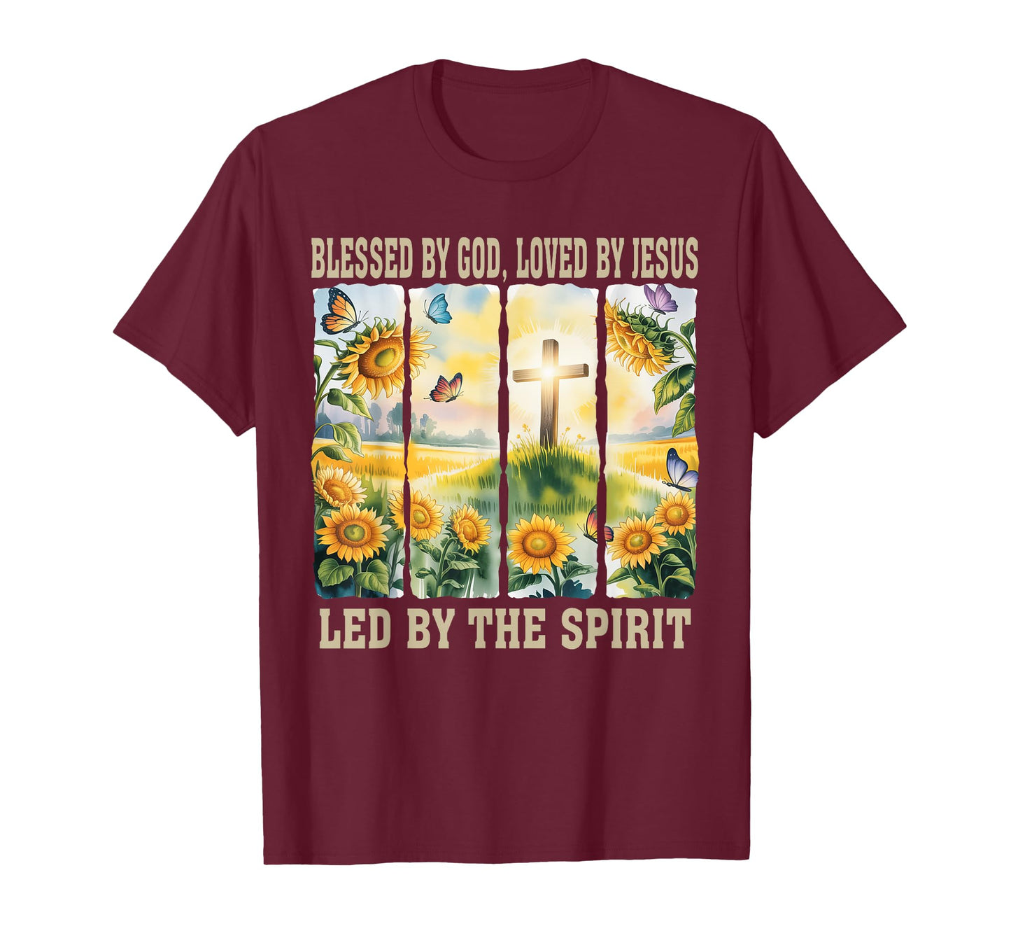 Blessed By God - Loved By Jesus Women Christian Sunflower T-Shirt