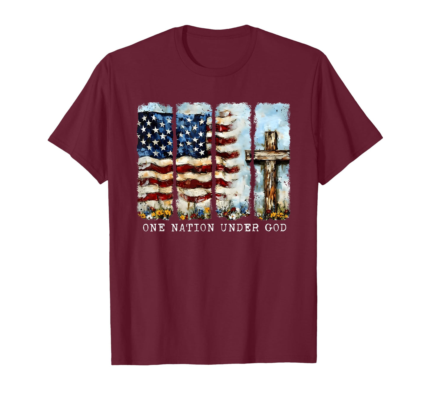 One Nation Under God Flag 4th Of July Patriotic Christian T-Shirt
