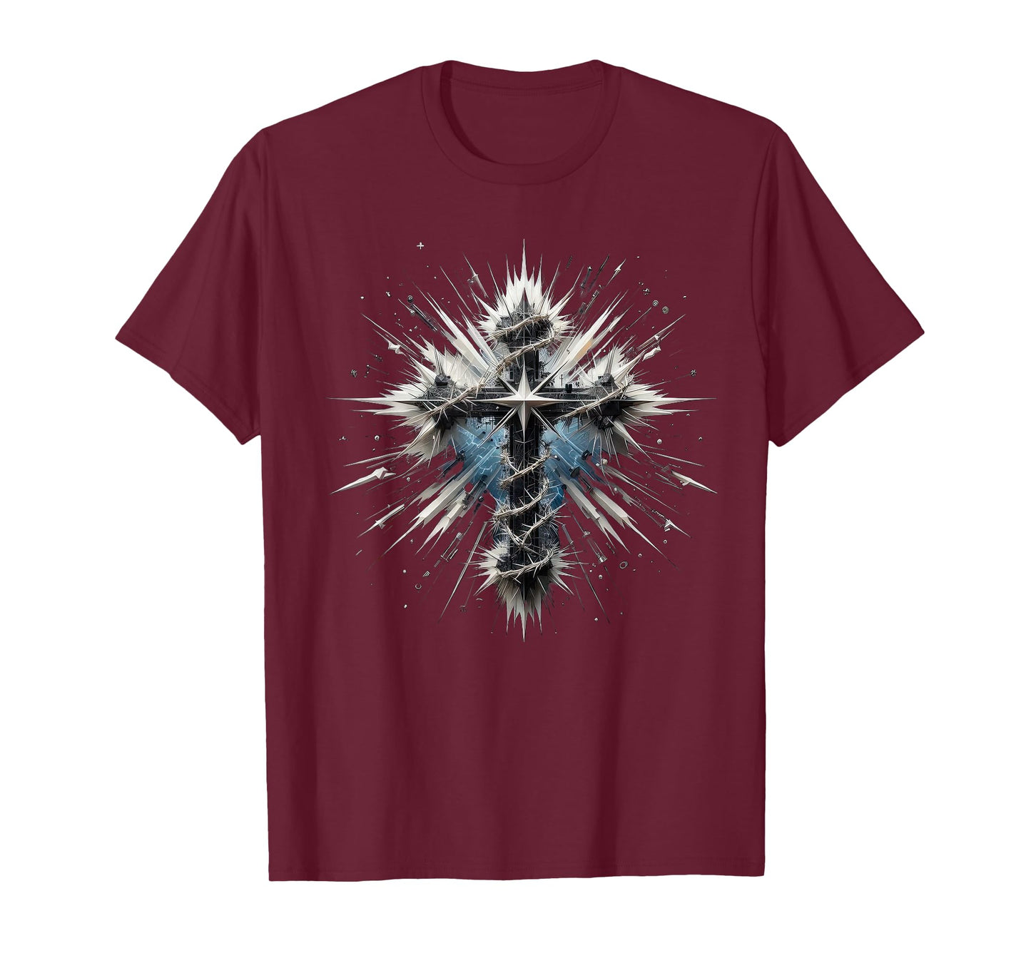 Christian Cross Punk-Art Style Distressed Crown of thorns T-Shirt