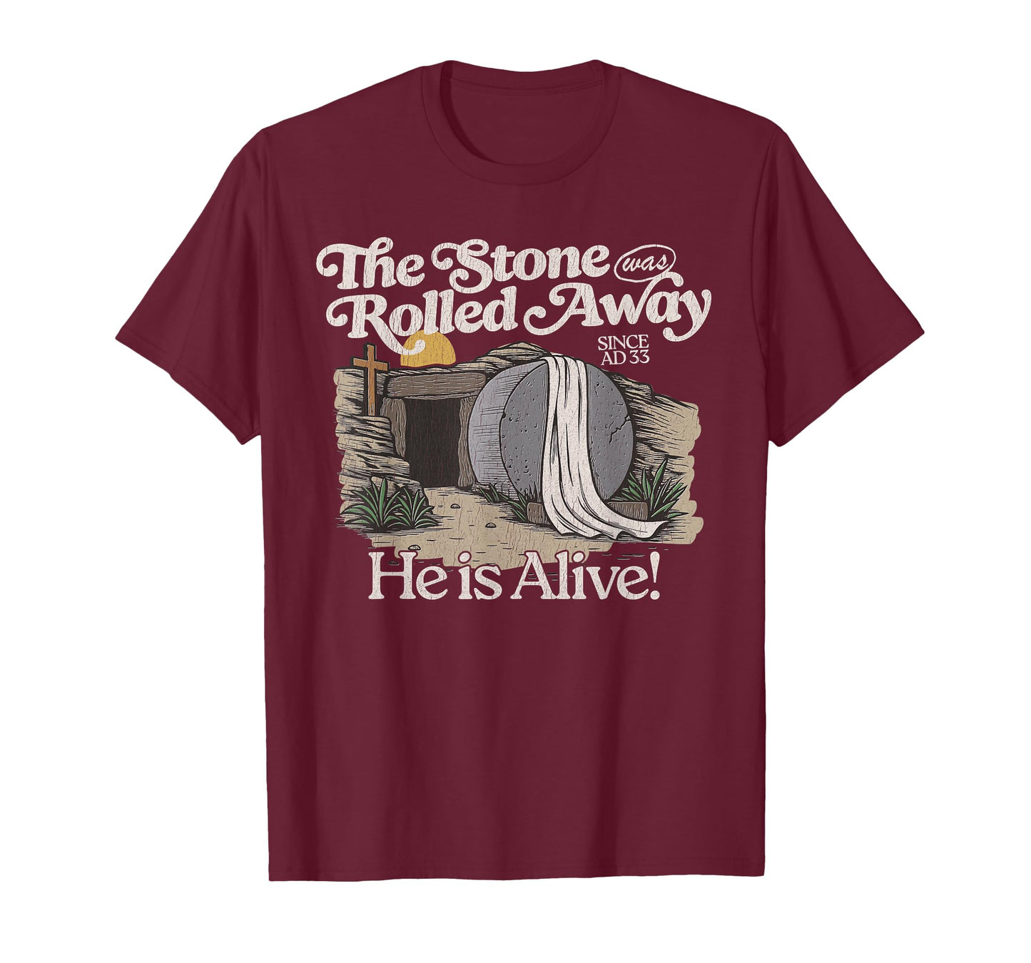 The Stone Was Rolled Away He Is Alive Retro Christian Easter T-Shirt