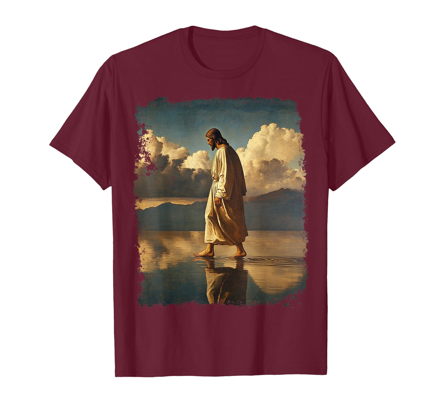 Jesus Christ Walking on Water Christian Bible Graphic Tees T-Shirt