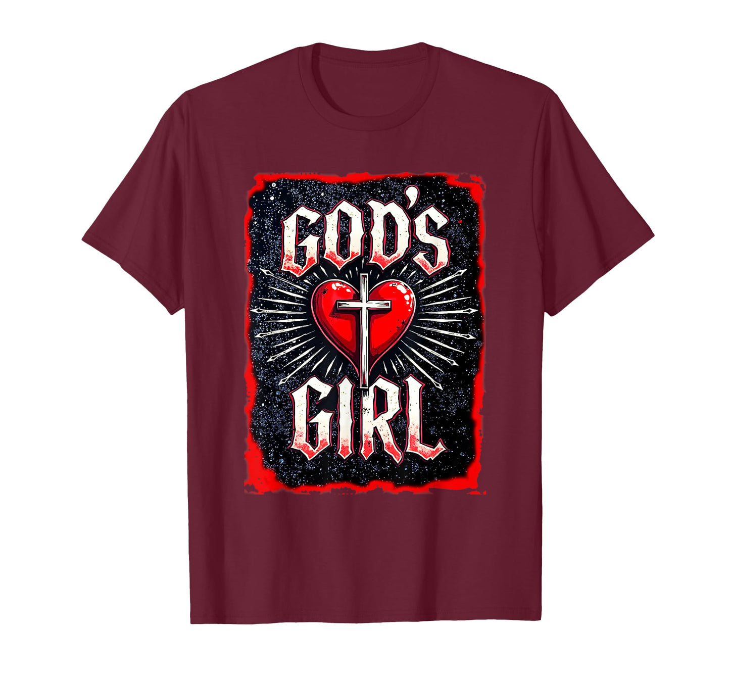 God's Girl Christian Cross Heart Grunge Style T-Shirt