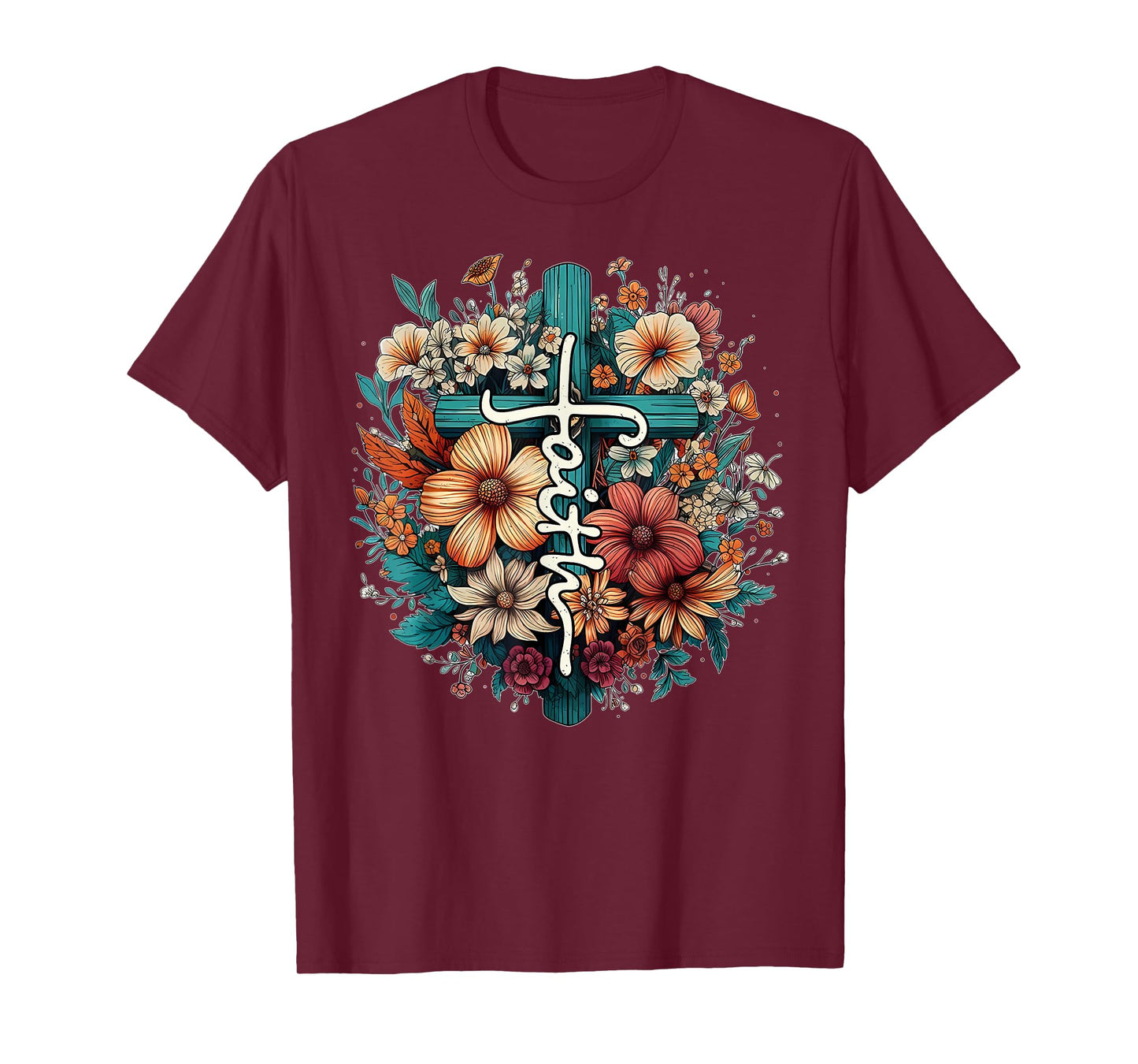Retro Floral Christian Butterfly Faith Cross Vintage Faith T-Shirt