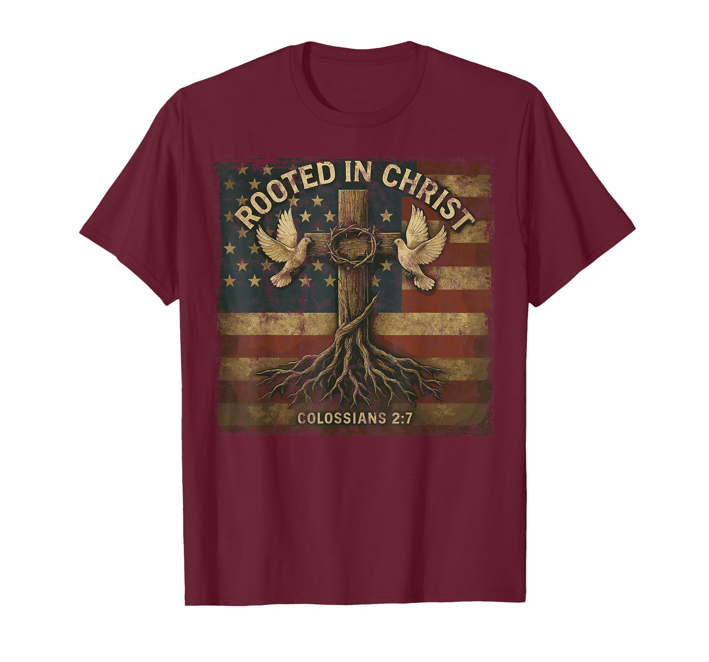 Vintage Rooted in Christ Retro Cross Christian Verse T-Shirt