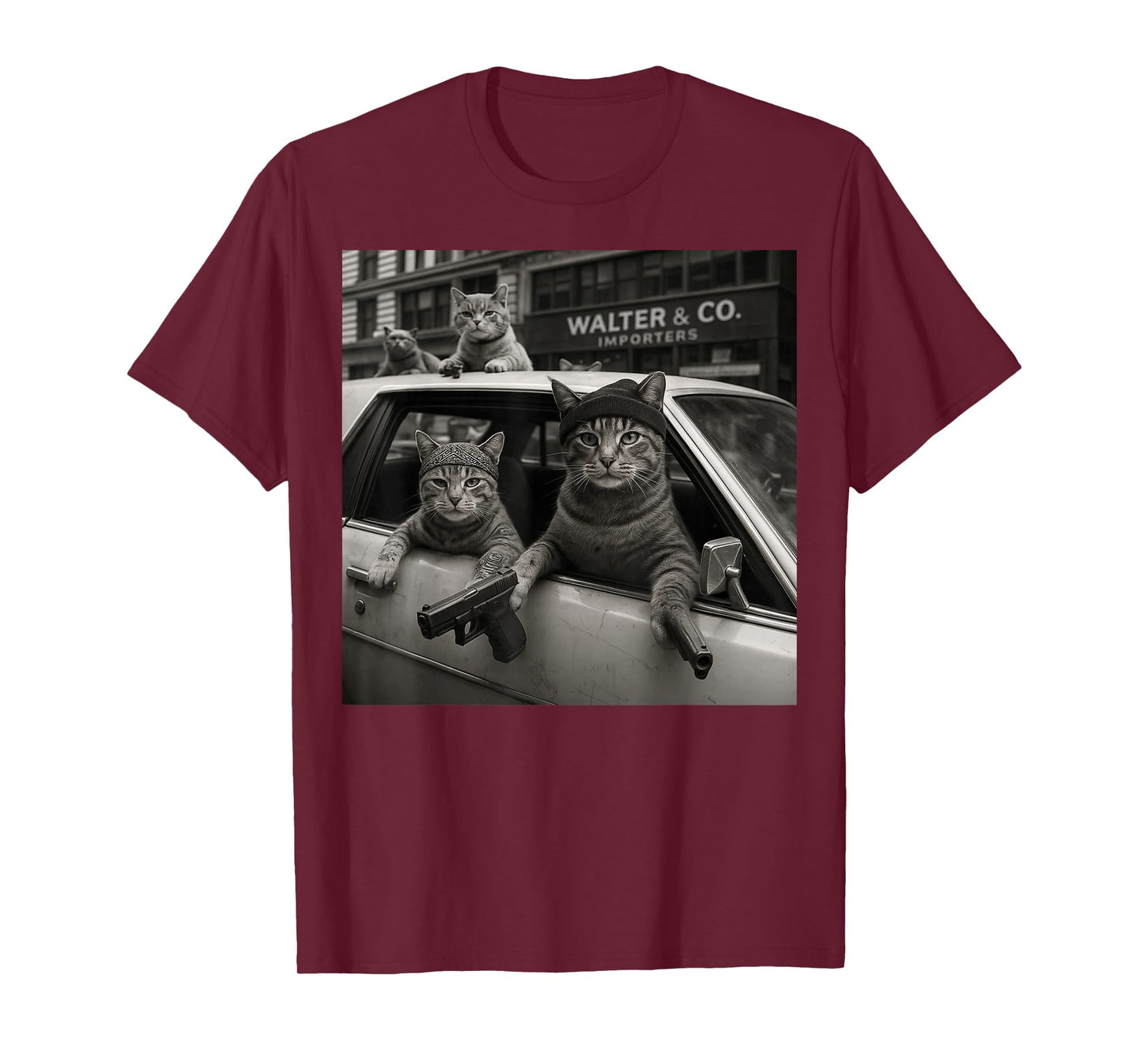 Funny Retro Gangster Cats Street Gang Tattoo Graphic T-Shirt