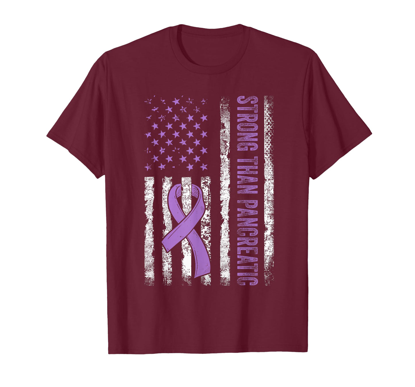 Strong Than Pancreatic Cancer Us Flag Survivor Purple Ribbon T-Shirt