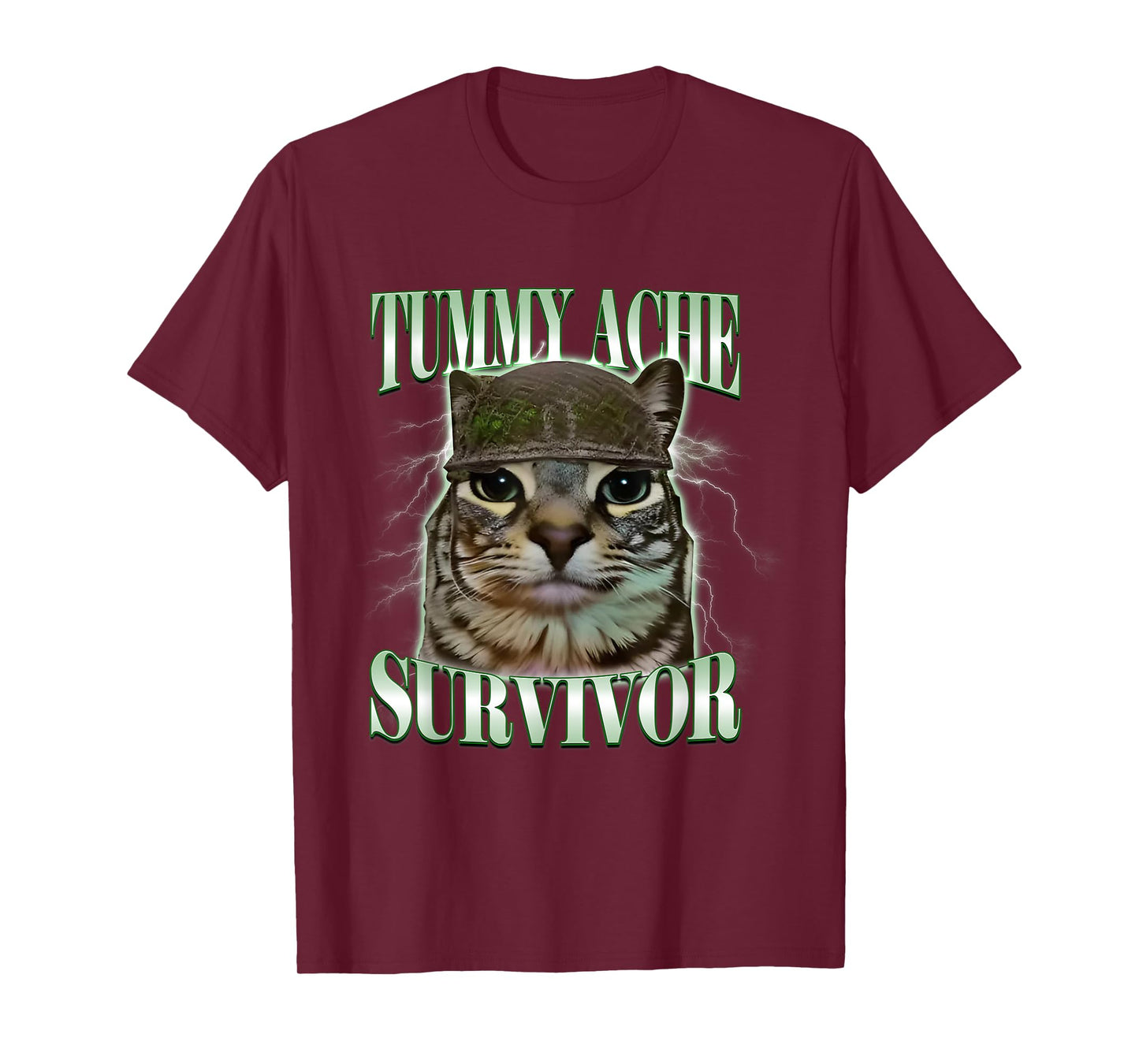 Tummy Ache Survivor Cat Meme Funny Humor Saying Cat Lovers T-Shirt
