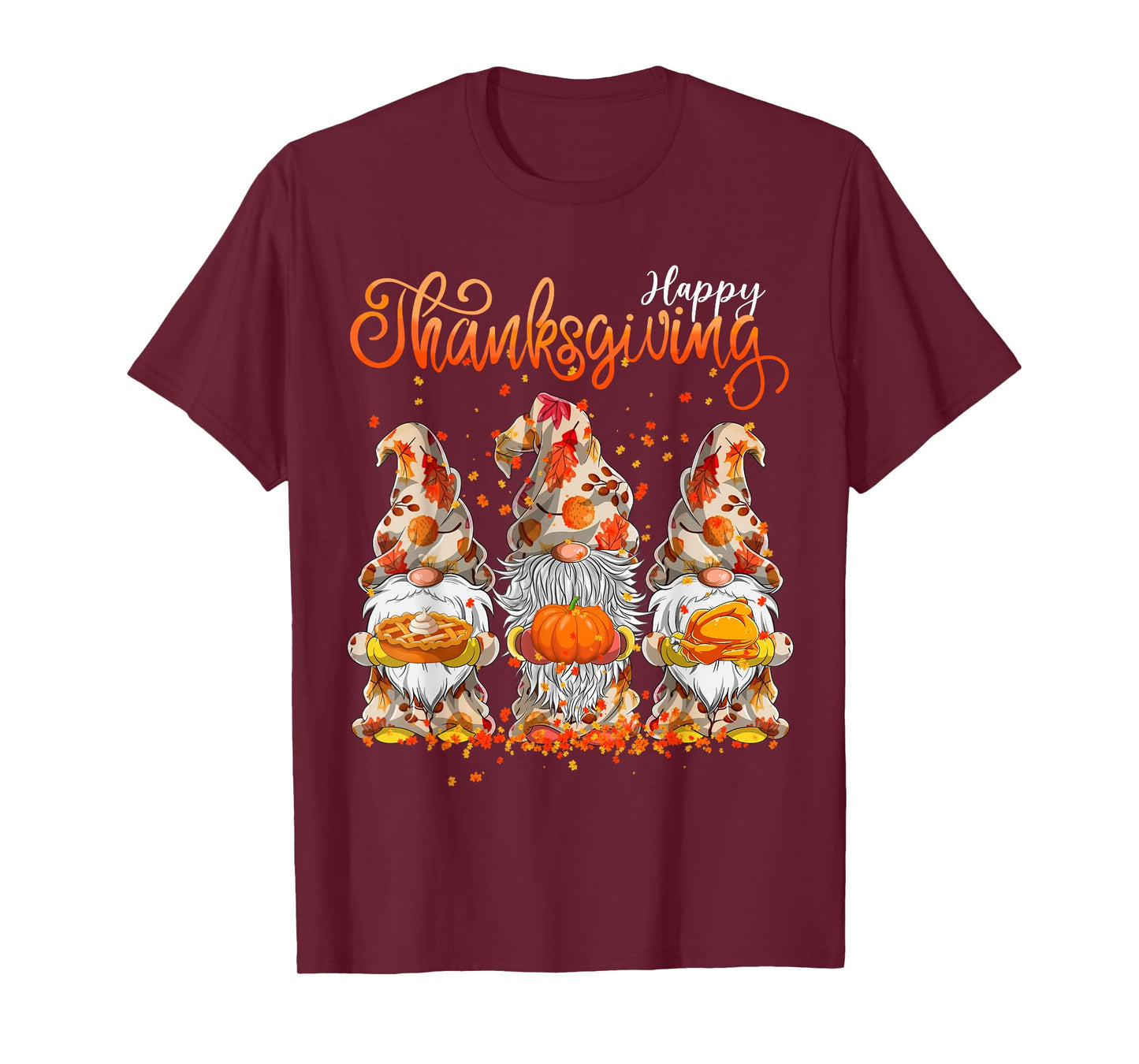 Happy Thanksgiving Gnomes Pumpkin Autumn Leaves T-Shirt