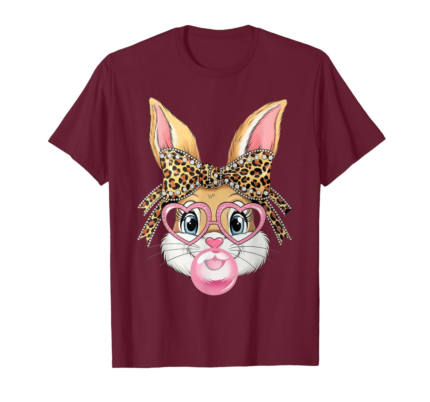 Cute Leopard Glasses Bunny Bubble Gum Shirt Happy Easter Day T-Shirt