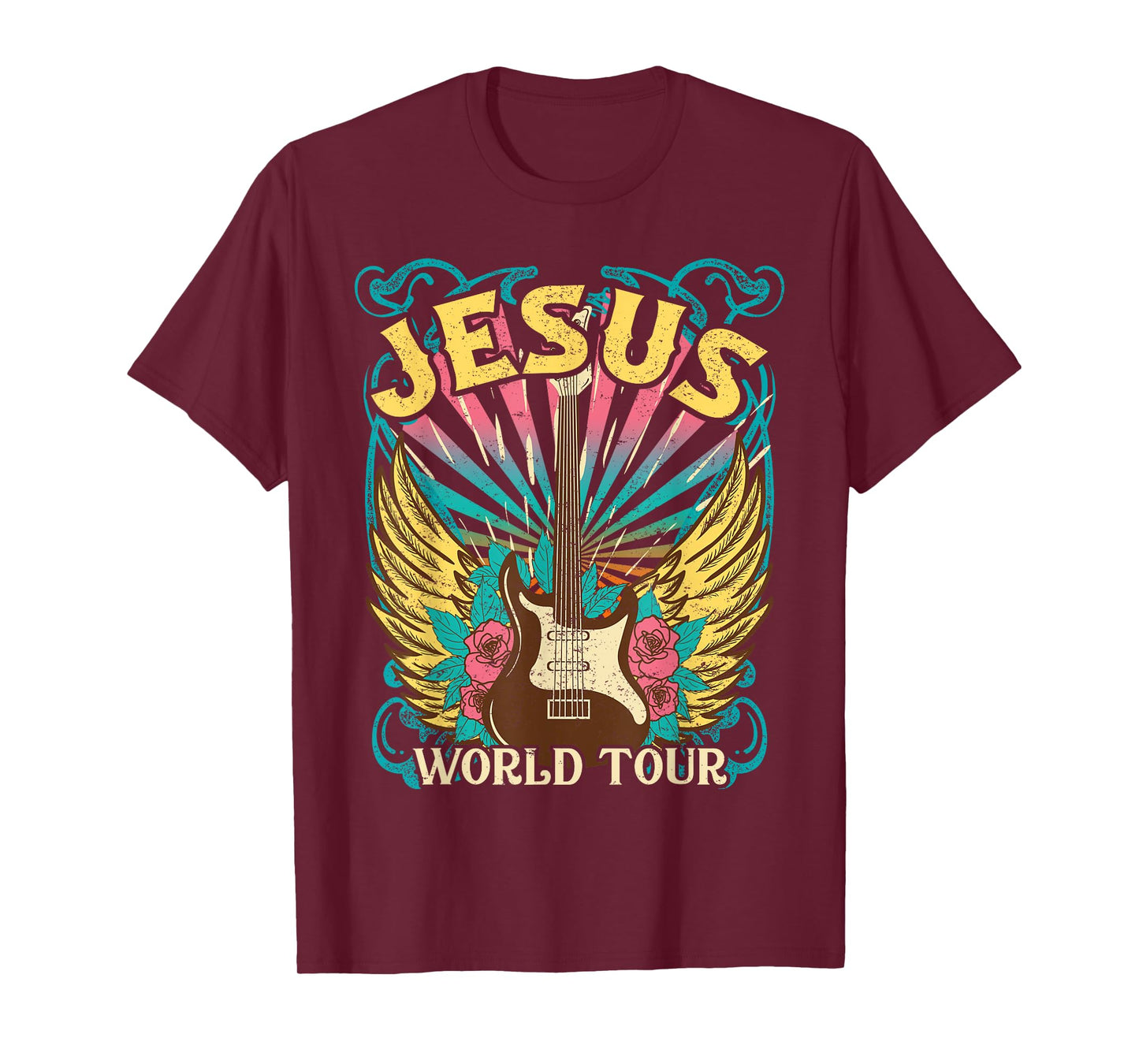 Jesus World Tour Retro 70s 80s Rock Concert Guitar Christian T-Shirt