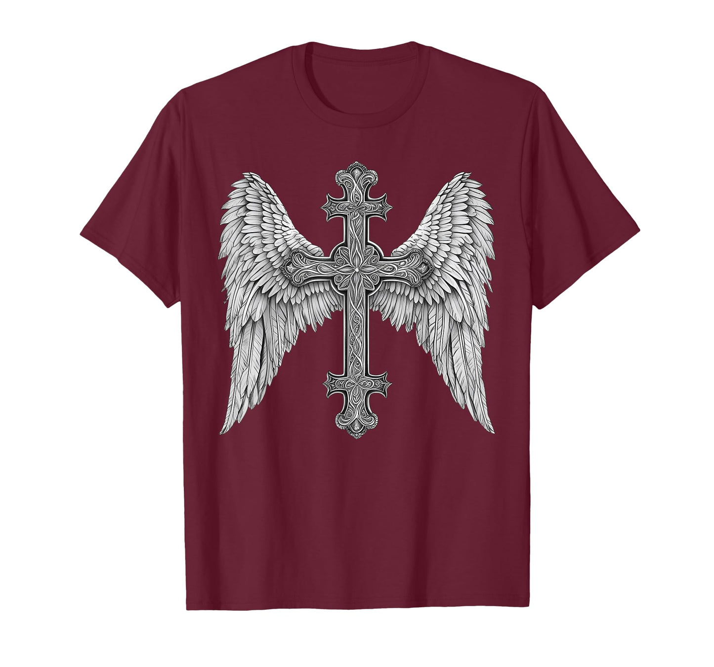 Gothic Cross and Angle Wings Graphic Punk Style Mens Womens T-Shirt