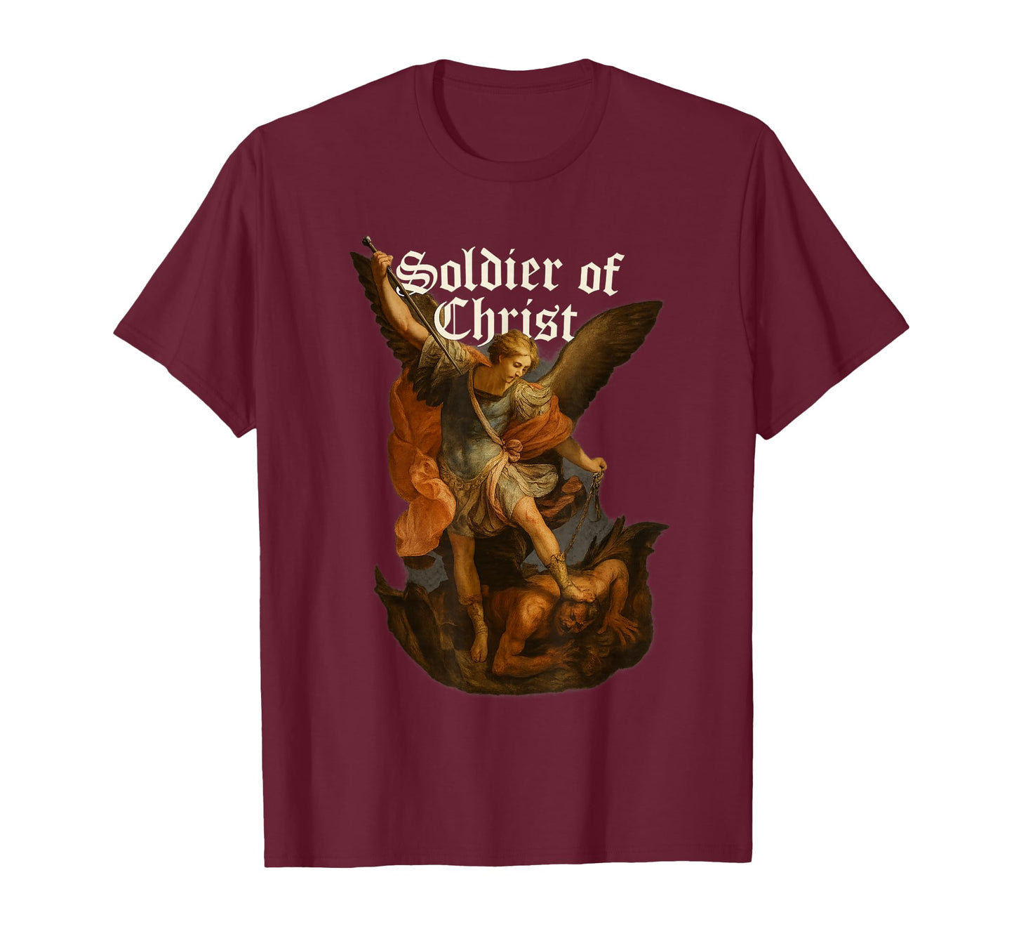 Archangel Michael Defeats Satan - Soldier of Christ T-Shirt